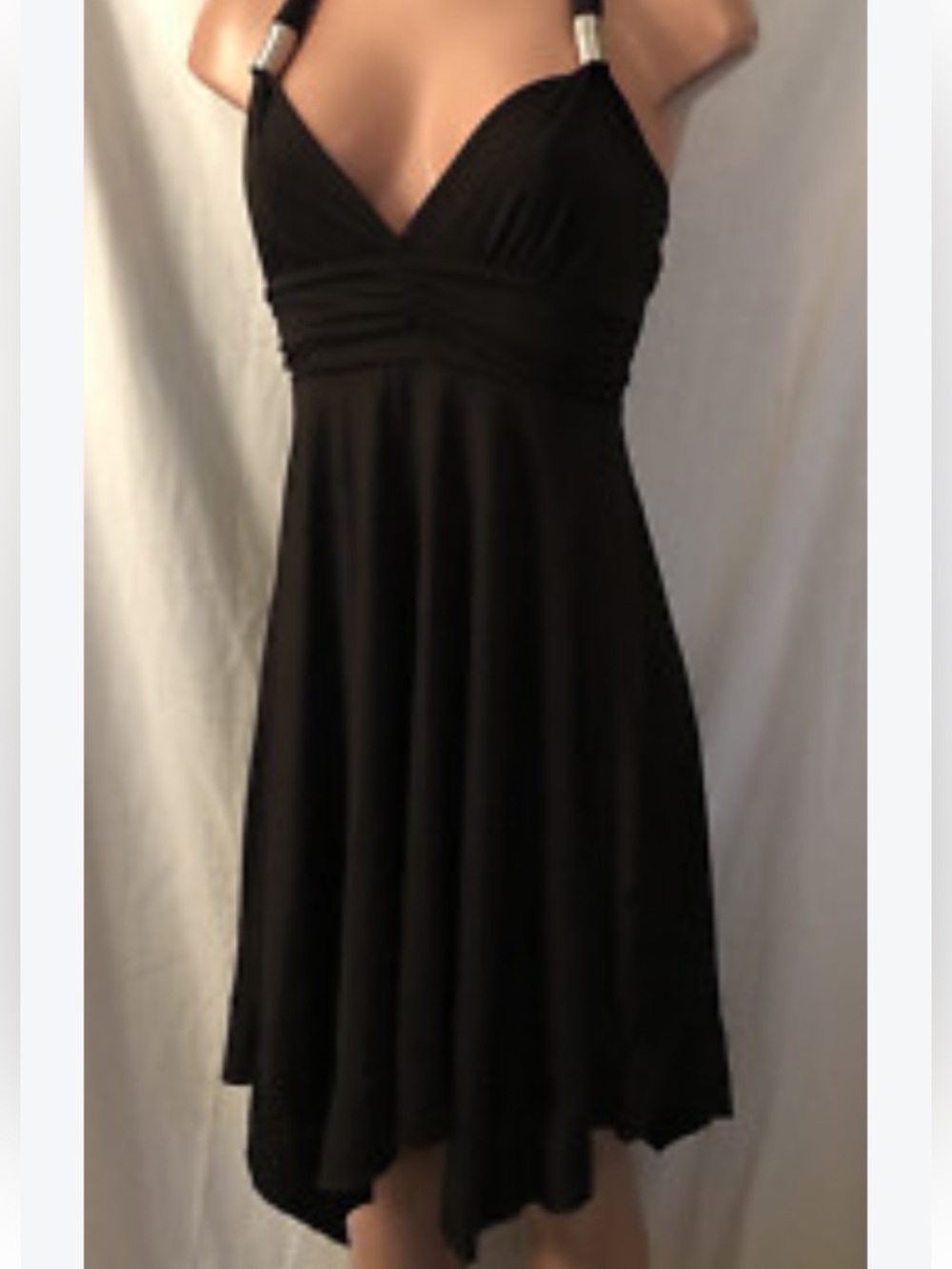Black Goddess Grecian Halter Handkerchief Hem Fairy Dress Halloween Costume M